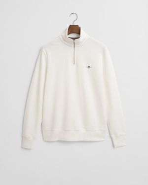 GANT Regular Fit Shield Logo Half Zip Sweatshirt - White
