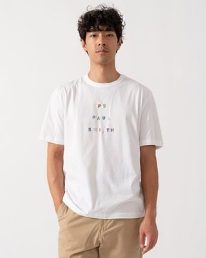 Paul Smith Ps Casual Fit Multicolour Text T-Shirt - White