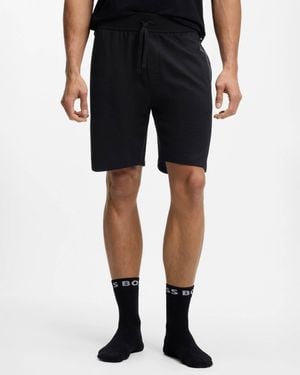 BOSS Authentic Loungewear Shorts With Stripe And Logo - Black
