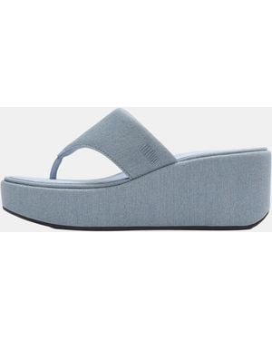 Fitflop Platfforms Denim Wedge Toe-Post Sandals - Blue