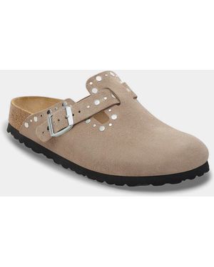 Birkenstock Boston Rivet Suede Leather Clogs - White
