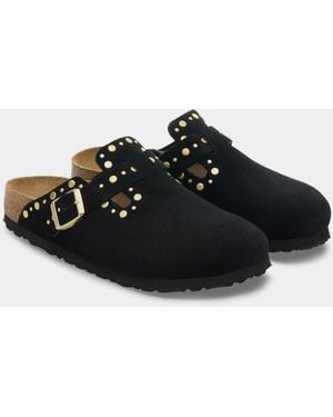 Birkenstock Boston Rivet Suede Leather Clogs - Black