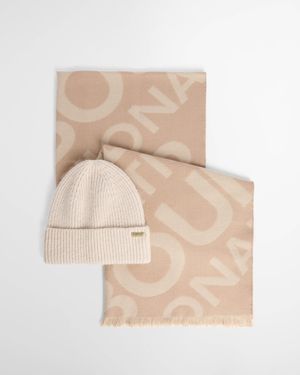 Barbour Pendle Beanie & Kenna Scarf Gift Set - Natural