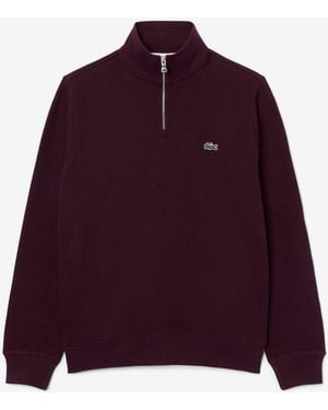 Lacoste Zippered Stand-Up Collar Cotton Sweatshirt - Purple