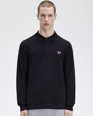 Fred Perry Long Sleeve Plain Signature Polo Shirt Nos - Blue