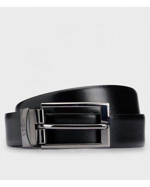 HUGO Elvio Reversible Leather Belt With Branded Keeper Nos - Black