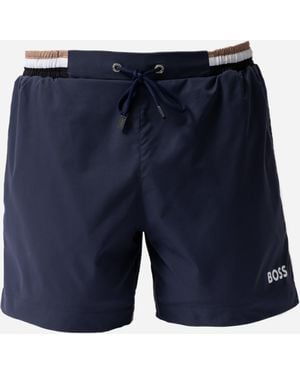 BOSS Isle Ripstop-Fabric Swim Shorts With Contrast Logo - Blue