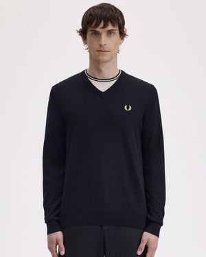Fred Perry Classic V Neck Jumper - Blue