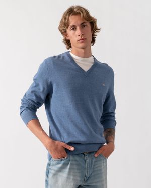 GANT Classic Cotton V-Neck Jumper - Blue