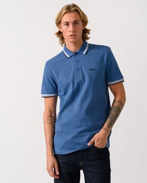BOSS Paddy Cotton-Piqué Polo Shirt With Contrast Logo - Blue