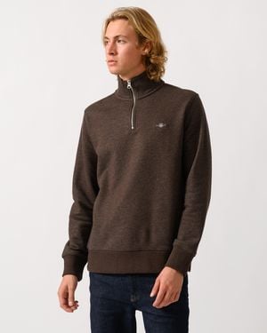 GANT Regular Fit Shield Logo Half Zip Sweatshirt - Brown