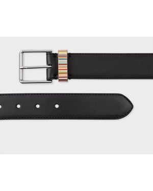 Paul Smith Leather Belt With Signature Stripe Keeper - White