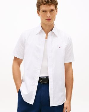 Tommy Hilfiger Linen Blend Solid Short Sleeve Shirt - White