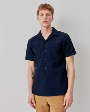 Oliver Sweeney Ravenshead Cotton Seersucker Short Sleeved Shirt Size: M - Blue