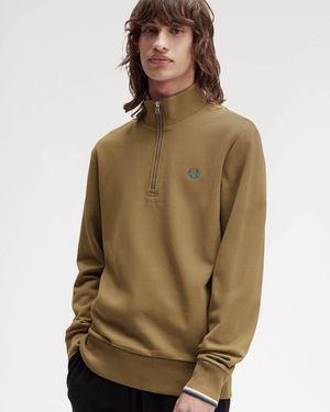 Fred Perry Half Zip Sweatshirt - Brown