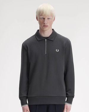 Fred Perry Half Zip Collared Sweatshirt - Grey