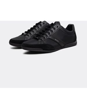 BOSS Saturn Low Profile Mixed Material Trainers With Suede And Faux Leather - Black