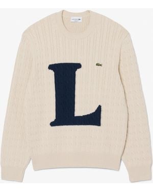 Lacoste Intarsia Cable Knit Jumper - White
