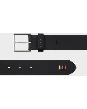 Paul Smith Leather Belt With Signature Stripe Stitch Detail - Black