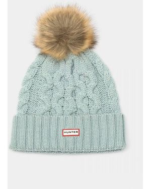 HUNTER Cable Knit Beanie With Pom - Blue