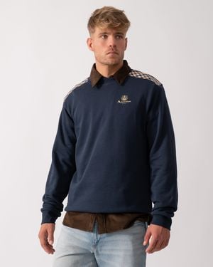 Aquascutum Club Check Shoulder Crew Neck Fleece Sweatshirt - Blue