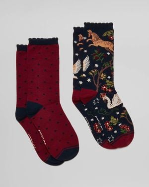 Joules Everyday 2 Pack Socks - Red