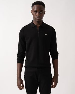 BOSS Ever-X Regular-Fit Cotton Jumper With Zipped Collar - Black