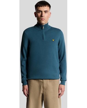 Lyle & Scott Lyle & Scott Cotton Merino Quarter Zip Jumper - Blue