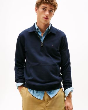 Tommy Hilfiger Essential Terry Long Sleeve Zip Polo - Blue
