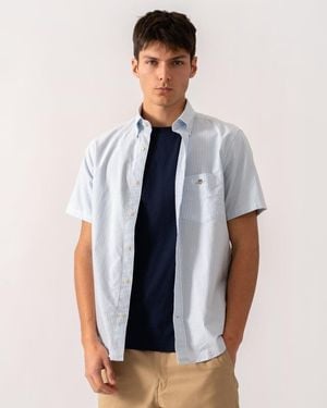 GANT Regular Fit Classic Oxford Stripe Short Sleeve Shirt - Blue