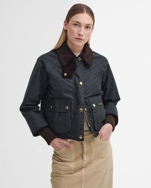 Barbour Cropped Beadnell Wax Jacket - Grey