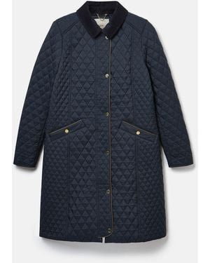 Joules Rosewell Long Diamond Quilt Jacket - Blue