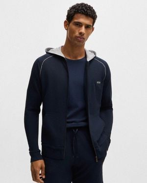 BOSS Mix&Match Stretch-Cotton Zip-Up Hoodie With Embroidered Logo - Blue