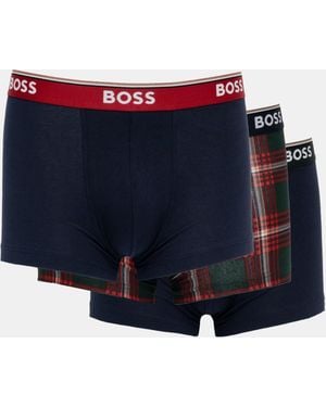 BOSS Three-Pack Of Stretch-Cotton Trunks With Logo Waistbands - Blue