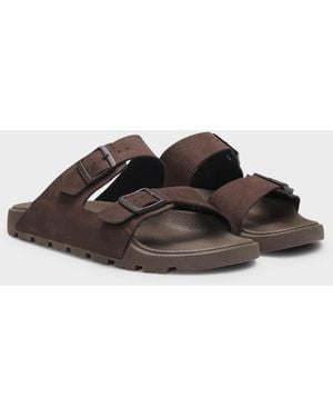 BOSS Surfley Twin-Strap Slides With Branded Buckles - Brown
