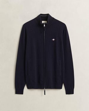 GANT Superfine Lambswool Full Zip Jumper - Blue