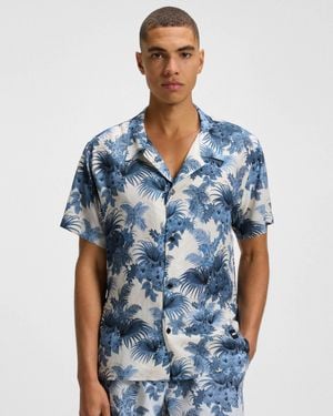 BOSS Short Sleeve Floral Print Beach Shirt - Blue