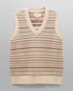 Joules Fairisle V-Neck Knit Tank Top - Natural