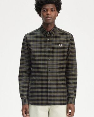 Fred Perry Brushed Oxford Tartan Shirt Colour: Laurel Wreath X21, Size: L - Grey