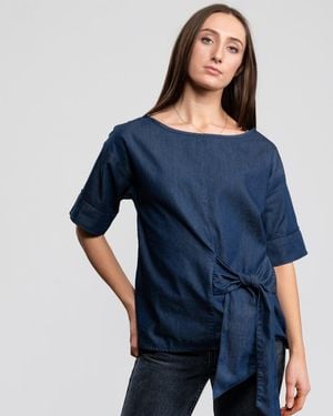 Great Plains Darla Denim Front Tie Top - Blue