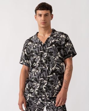 BOSS Short Sleeve Floral Print Beach Shirt - Black