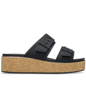 Crocs™ Brooklyn Buckle Low Wedge Cork Sandal - Black