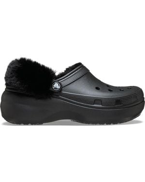 Crocs™ Classic Platform Fuzz Lined Sabots Femmes Frappé - Noir