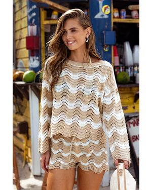 CUPSHE Langarm Rundhals Strick-Strand-Top - Mehrfarbig