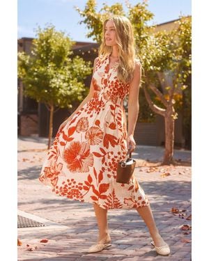 CUPSHE Vestido Midi Floral Con Vistas A La Montaña - Naranja