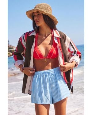 CUPSHE Pantalones Cortos A Rayas Del Pacific Beach Club - Rojo