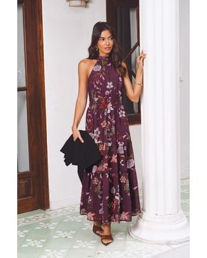 CUPSHE Vestido Largo Floral Color Miel - Morado
