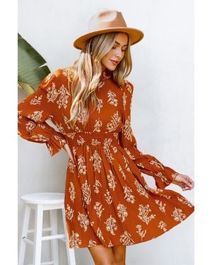 CUPSHE Minivestido Con Mangas Abullonadas Y Estampado Floral En Color Naranja Quemado