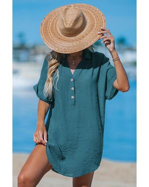 CUPSHE Robe Cover Up Courte À Manches Courtes Bleue