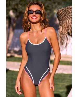 CUPSHE Grauer Scoop-Ausschnitt Badeanzug Mit Kontrastdetails